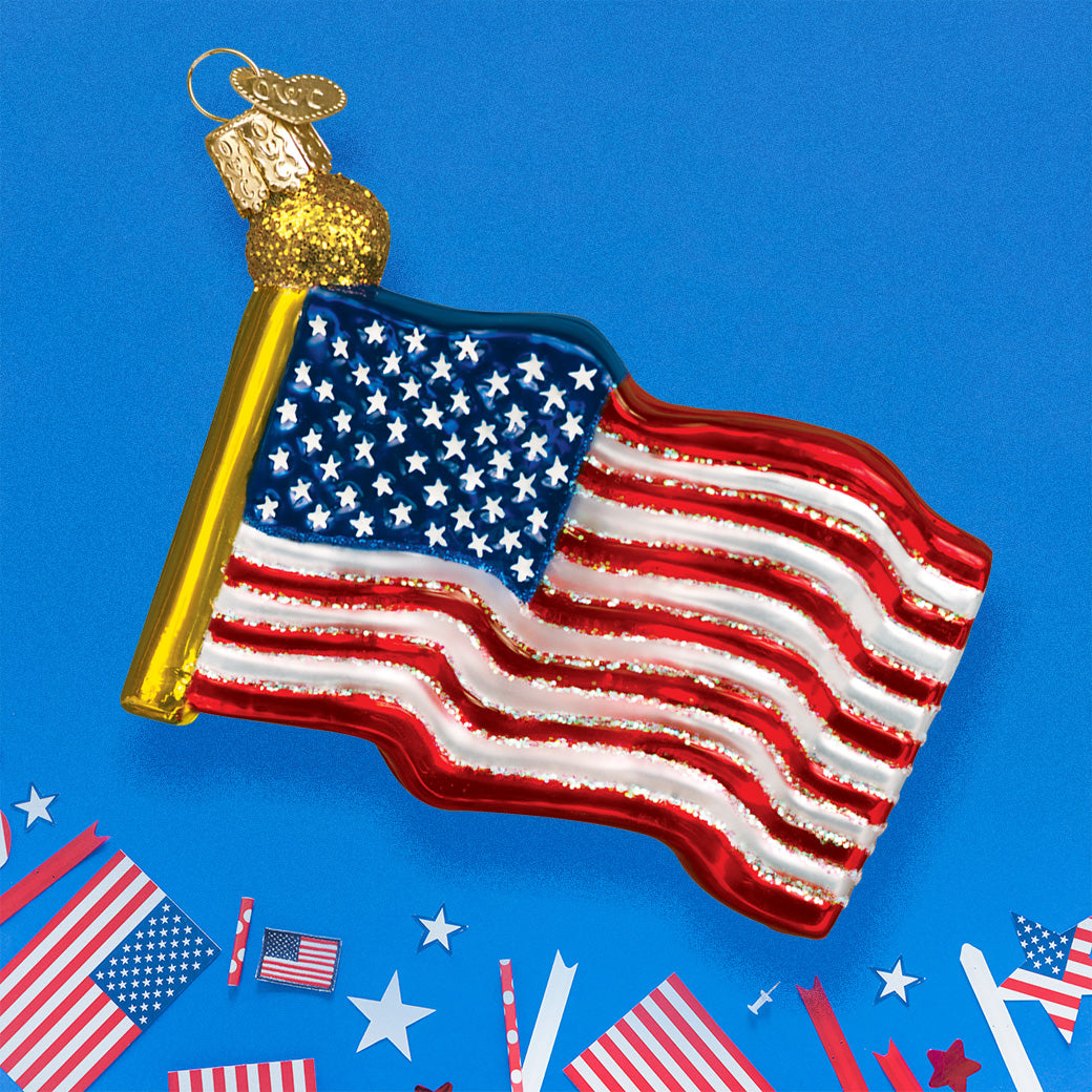 Old World Christmas Star-spangled Banner Ornament - hand-blown glass Christmas tree ornament (view 5)