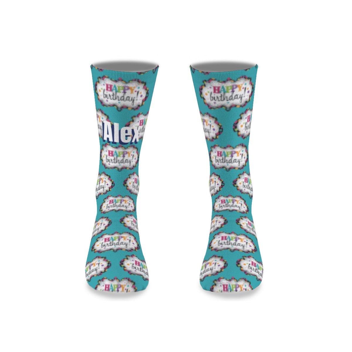 Personalized Happy Birthday Socks | Custom Name Birthday Socks | Teal Novelty Gift