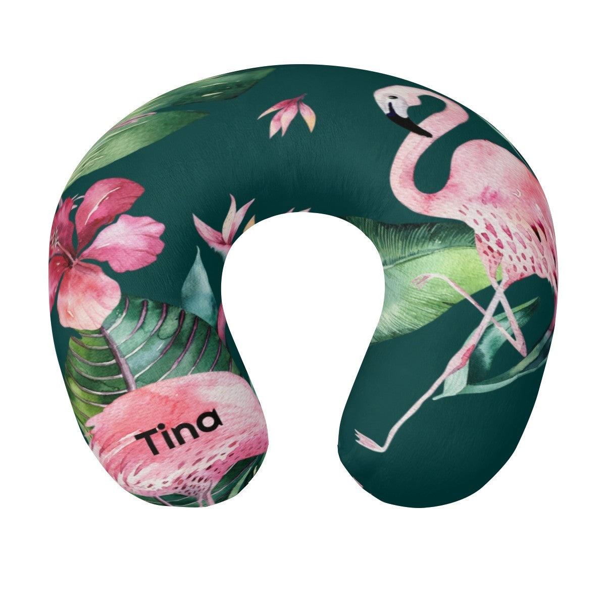 Personalized Flamingo Tropical Travel Neck Pillow with Name | Memory Foam, Detachable Washable Cover | Custom Gift for Flamingo Lovers