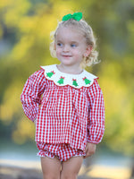 Rylee Faith Designs - Christmas Tree Embroidery Red Gingham Long Sleeve Baby Girl Bloomers Set - alternate view 2