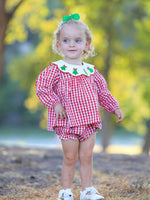 Rylee Faith Designs - Christmas Tree Embroidery Red Gingham Long Sleeve Baby Girl Bloomers Set - alternate view 6