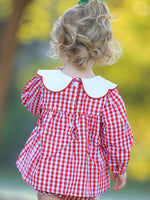 Rylee Faith Designs - Christmas Tree Embroidery Red Gingham Long Sleeve Baby Girl Bloomers Set - alternate view 3