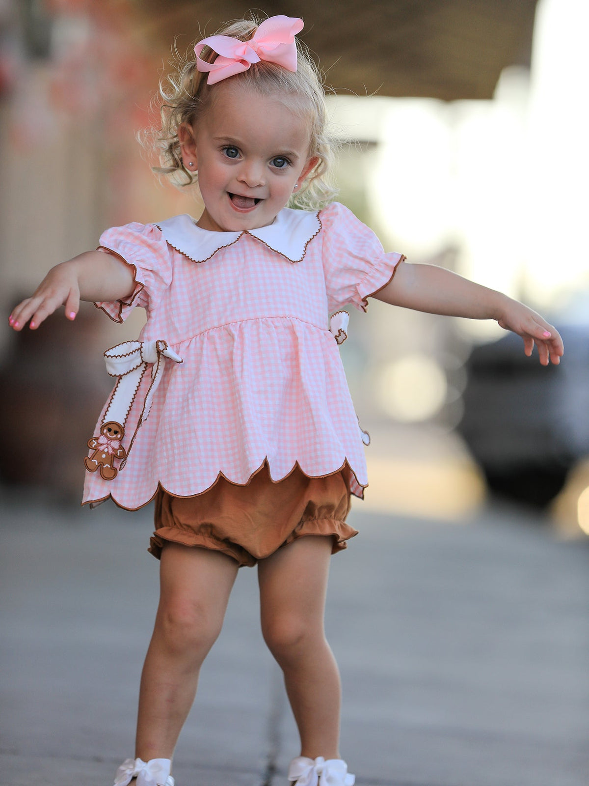Rylee Faith Designs - Christmas Girls Gingerbread Peter Pan Collar Bloomer Set - alternate view 3