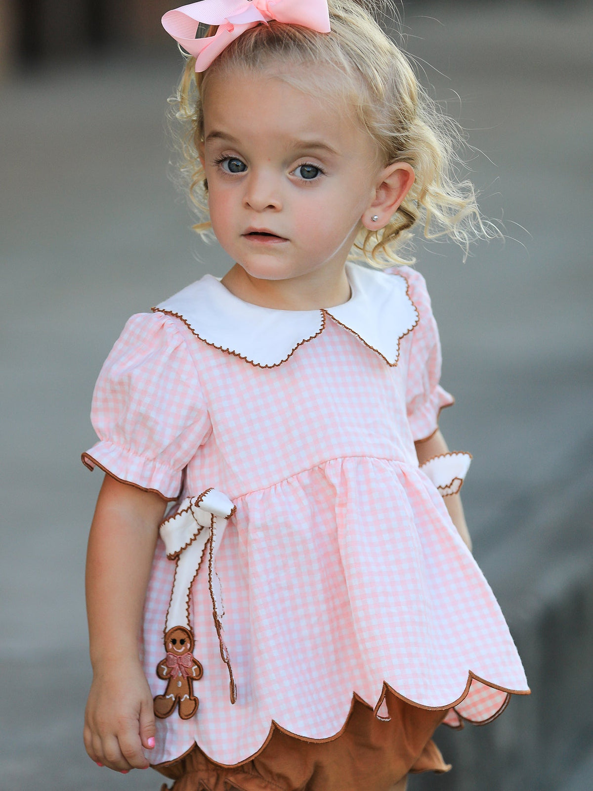 Rylee Faith Designs - Christmas Girls Gingerbread Peter Pan Collar Bloomer Set - alternate view 2