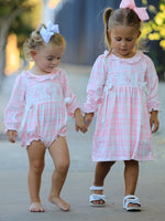 Rylee Faith Designs - Fall Pink Plaid Ruffle Ballet Shoe Embroidery Long Sleeve Dress - alternate view 7