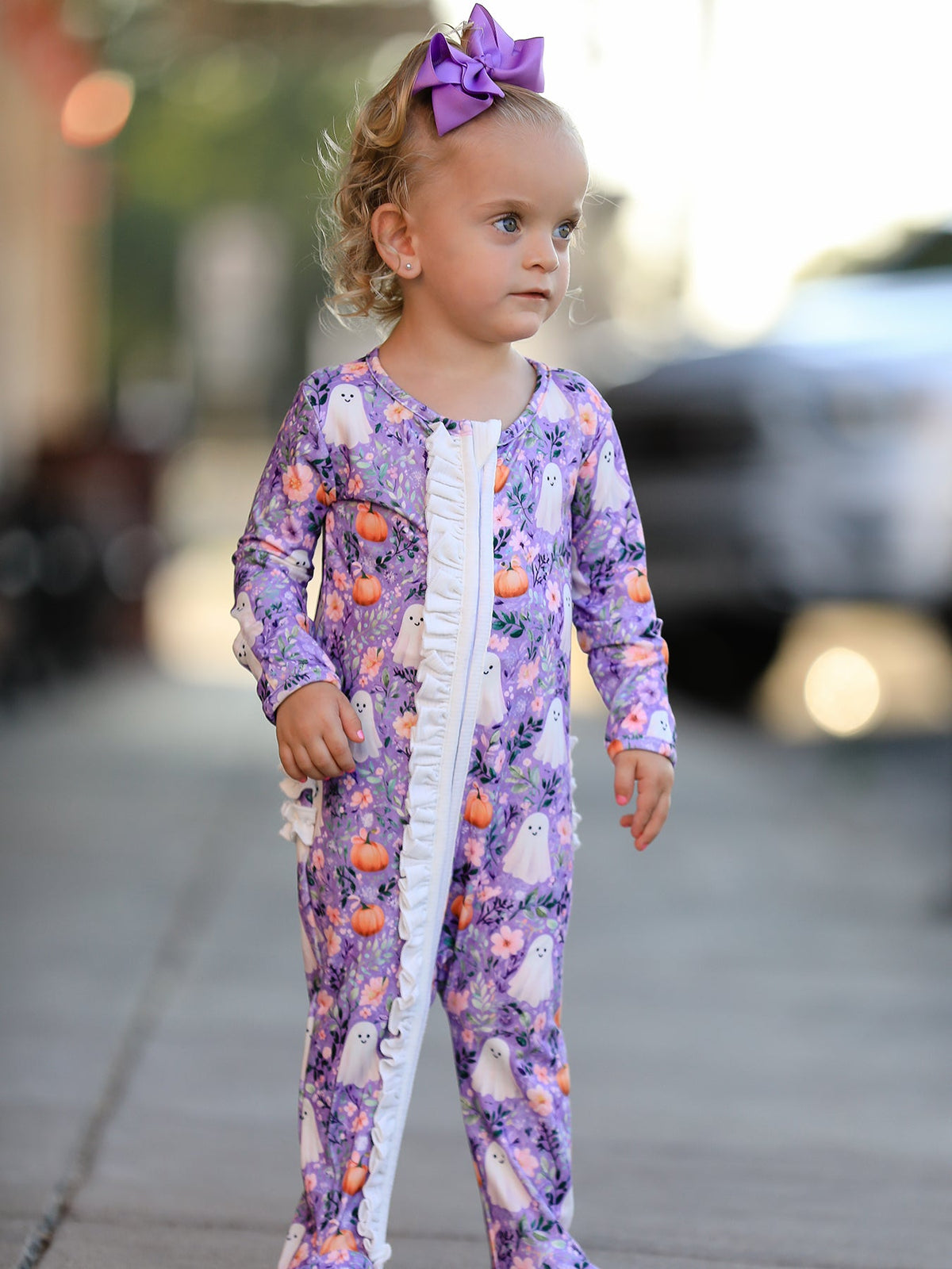 Rylee Faith Designs - Halloween Ghost Pumpkin Girls Romper Ruffle Zipper - alternate view 5
