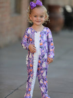 Rylee Faith Designs - Halloween Ghost Pumpkin Girls Romper Ruffle Zipper