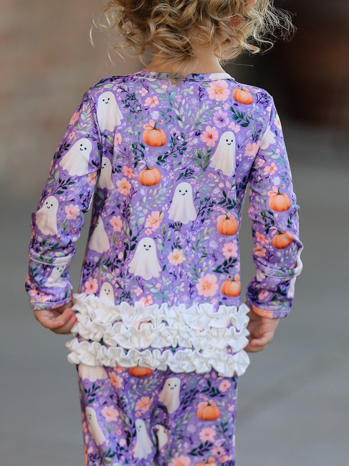 Rylee Faith Designs - Halloween Ghost Pumpkin Girls Romper Ruffle Zipper - alternate view 2