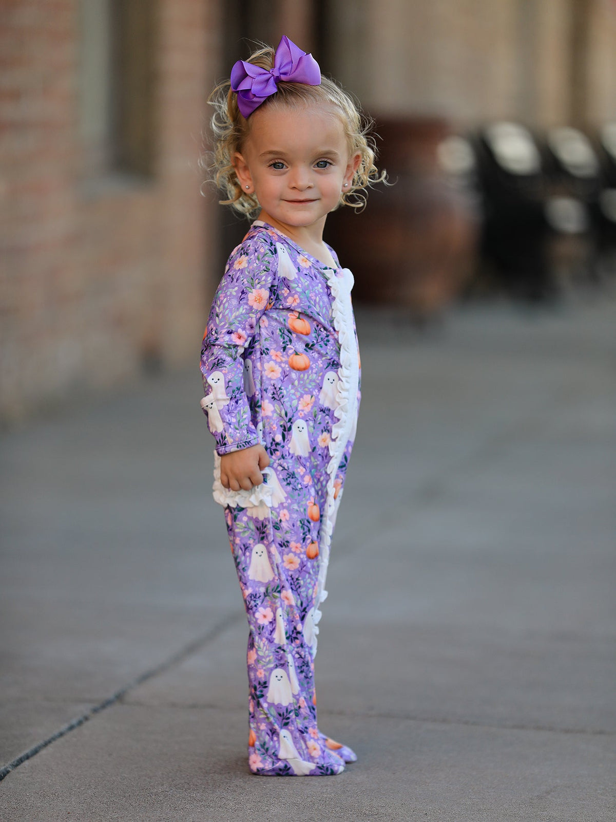 Rylee Faith Designs - Halloween Ghost Pumpkin Girls Romper Ruffle Zipper - alternate view 3