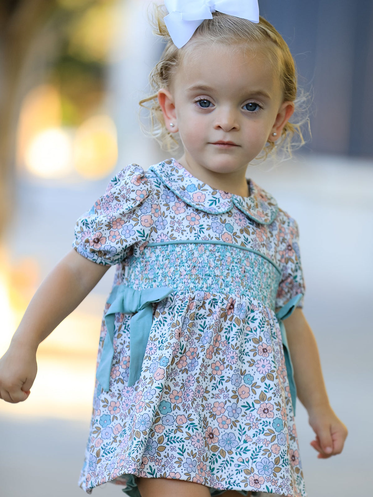 Rylee Faith Designs - Sage Green Floral Smocked Girl Bloomer Set - alternate view 3