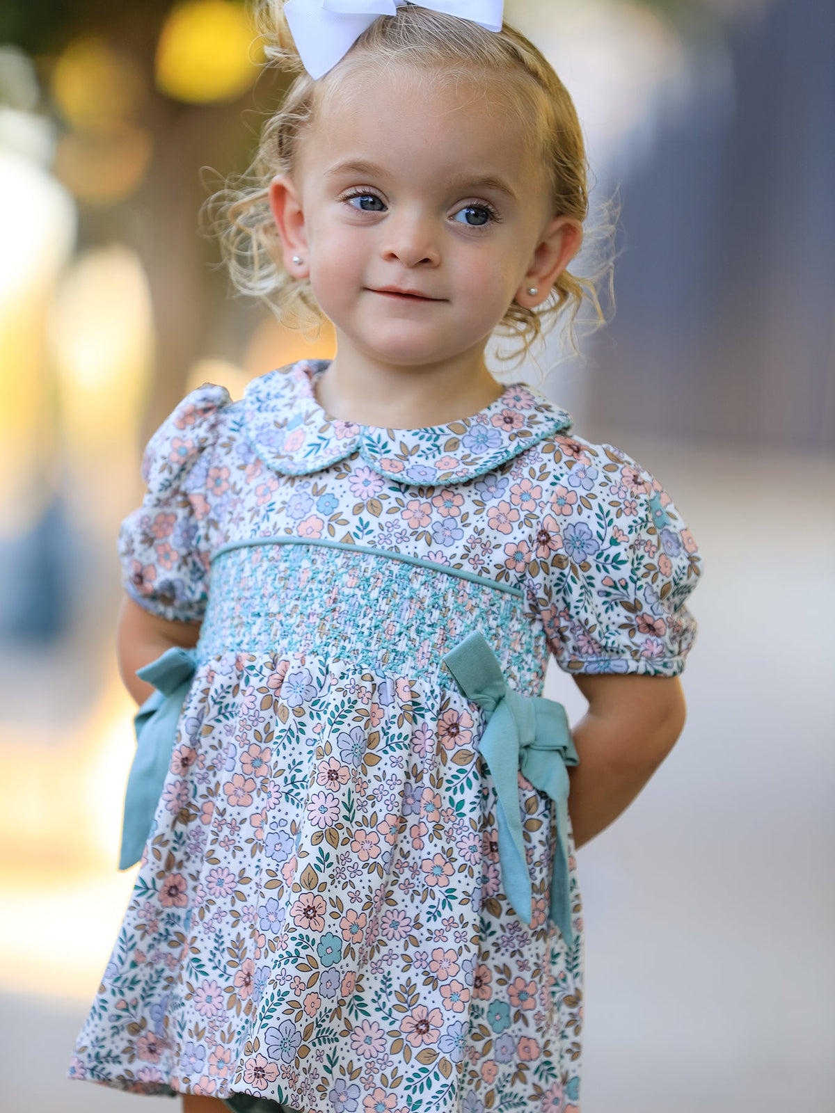 Rylee Faith Designs - Sage Green Floral Smocked Girl Bloomer Set - alternate view 5