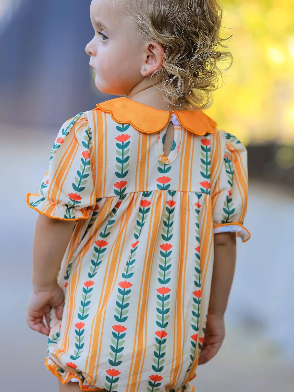 Rylee Faith Designs - Fall Floral Stripe Baby Girls Romper Petals Collar Smocked - alternate view 4