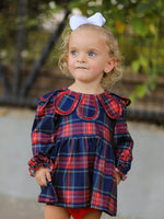 Rylee Faith Designs - Fall Plaid Girl Set Petal Collar Puff Sleeve Bloomer