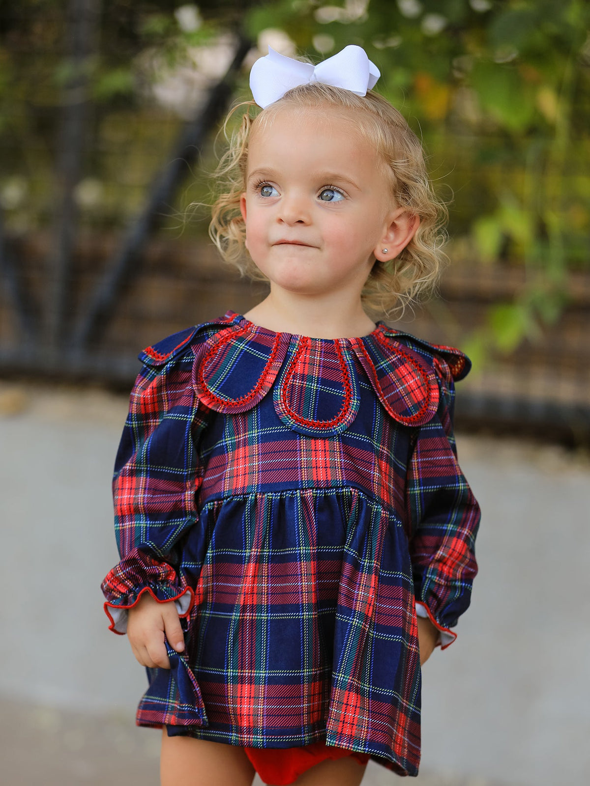 Rylee Faith Designs - Fall Plaid Girl Set Petal Collar Puff Sleeve Bloomer