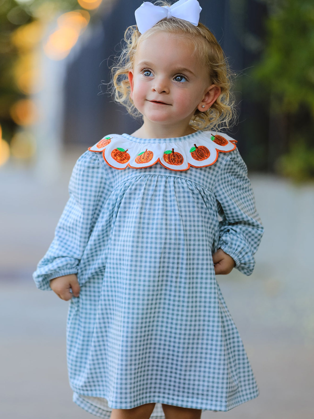 Rylee Faith Designs - Halloween Thanksgiving Pumpkin Embroidery Girls Dress Peter Pan Collar - alternate view 2