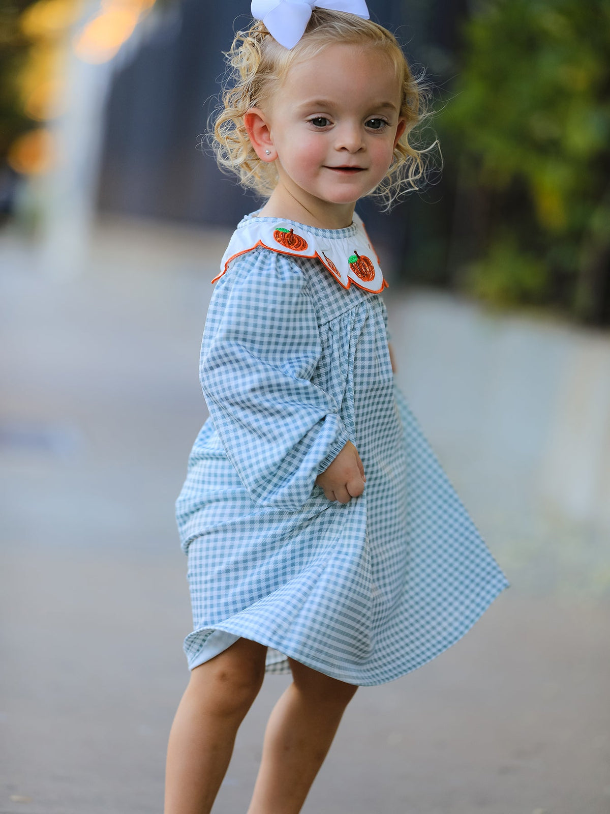 Rylee Faith Designs - Halloween Thanksgiving Pumpkin Embroidery Girls Dress Peter Pan Collar - alternate view 3