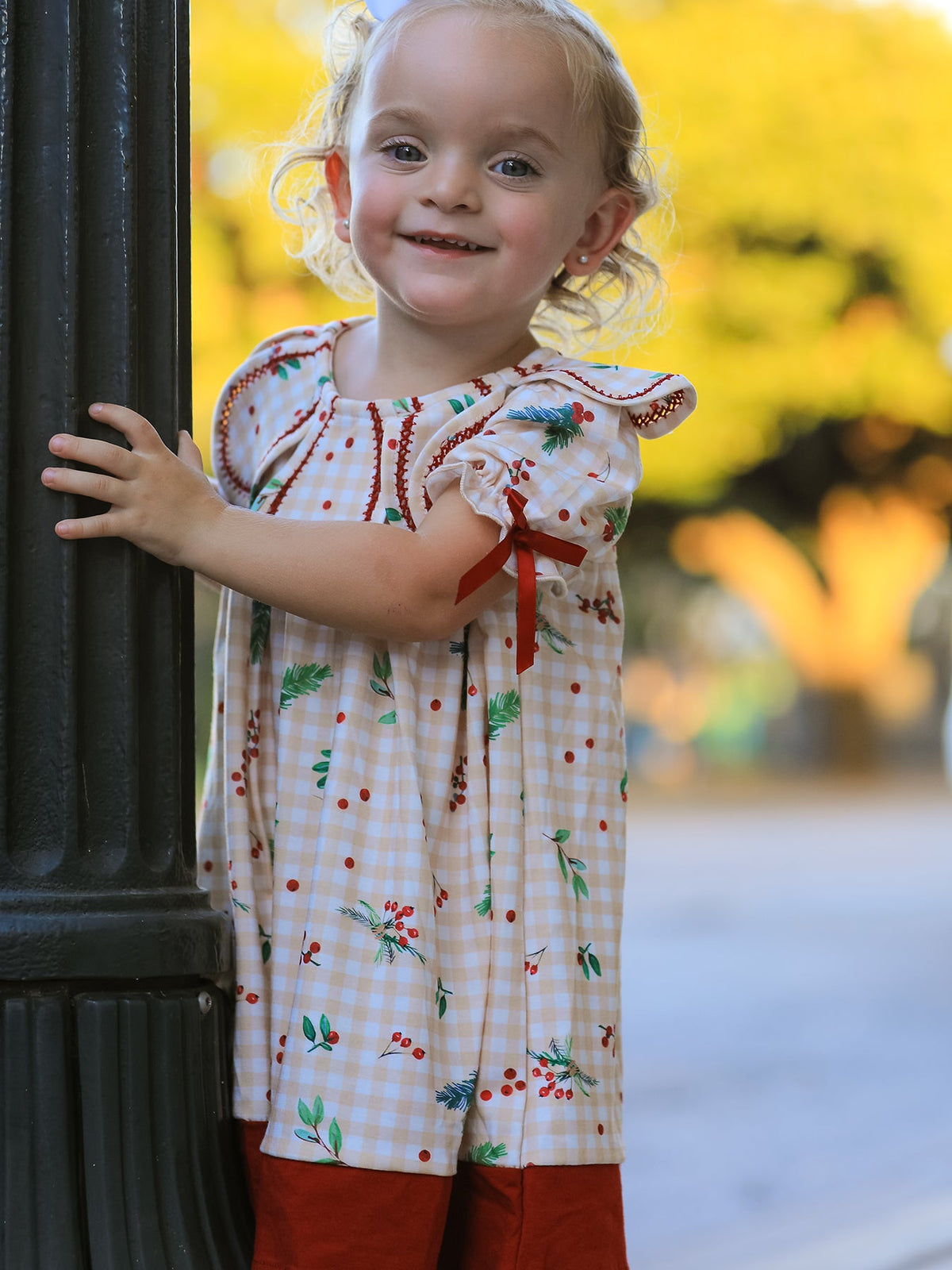 Rylee Faith Designs - Fall Gingham Girls Dress Ruffle Collar Bow - alternate view 4