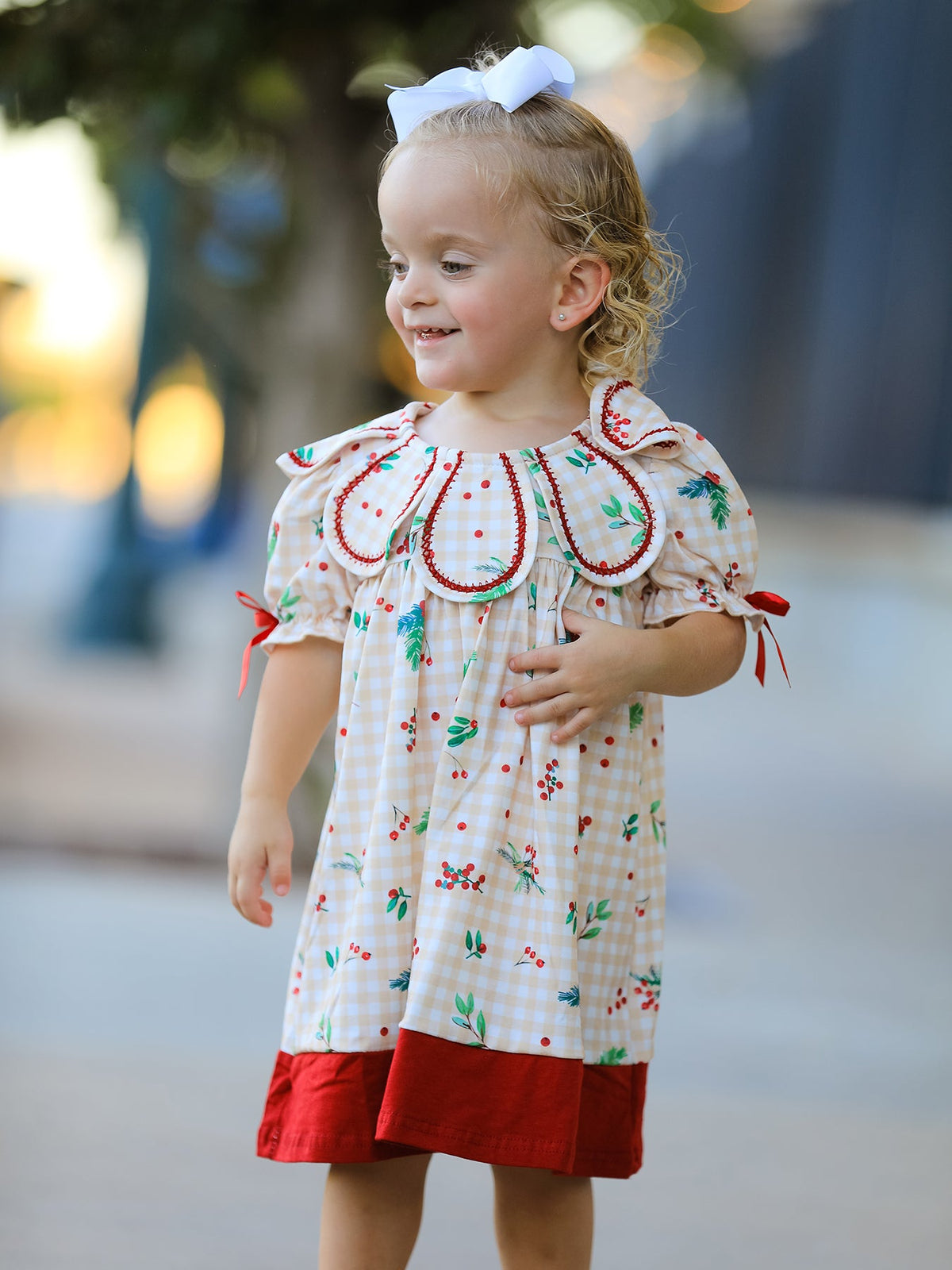 Rylee Faith Designs - Fall Gingham Girls Dress Ruffle Collar Bow