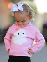 Rylee Faith Designs - Girls Ghost Bow Knit Sweater Halloween Cute Embroidered Pullover - alternate view 3
