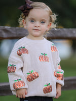 Rylee Faith Designs - Thanksgiving Pumpkin Sequin Sweater – Beige, Perfect for Fall - alternate view 2