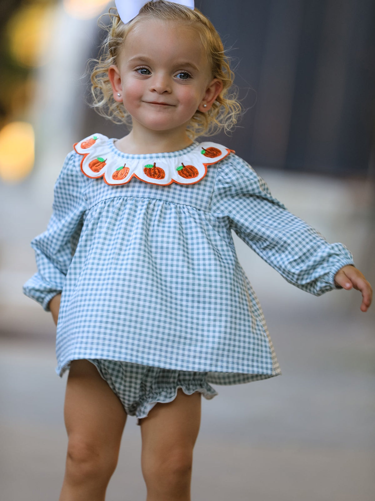 Rylee Faith Designs - Halloween Thanksgiving Embroidered Pumpkin Girls Bloomer Set