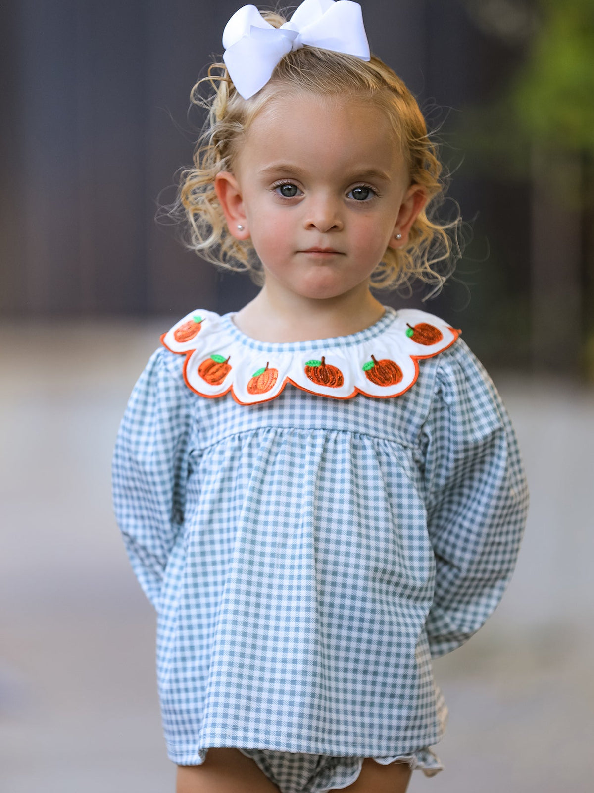 Rylee Faith Designs - Halloween Thanksgiving Embroidered Pumpkin Girls Bloomer Set - alternate view 2