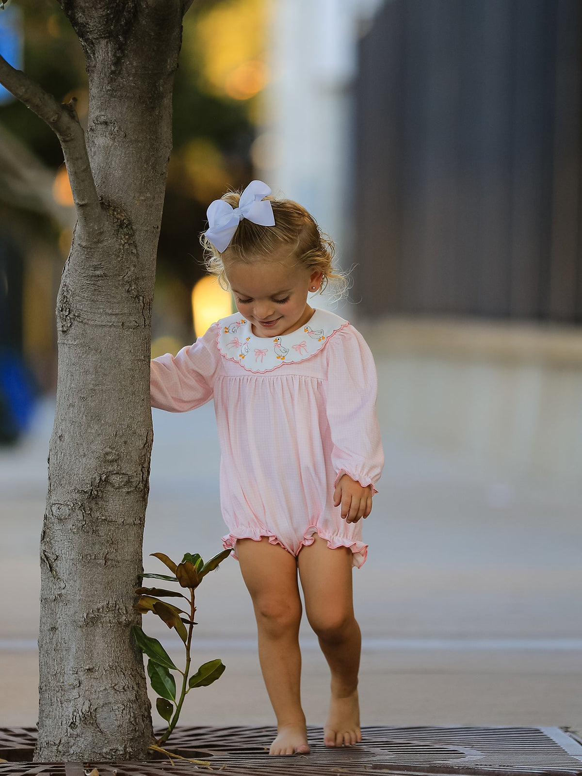 Rylee Faith Designs - Pink Goose Embroidered Baby Girl Romper Ruffle Collar - alternate view 5