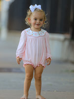 Rylee Faith Designs - Pink Goose Embroidered Baby Girl Romper Ruffle Collar - alternate view 2