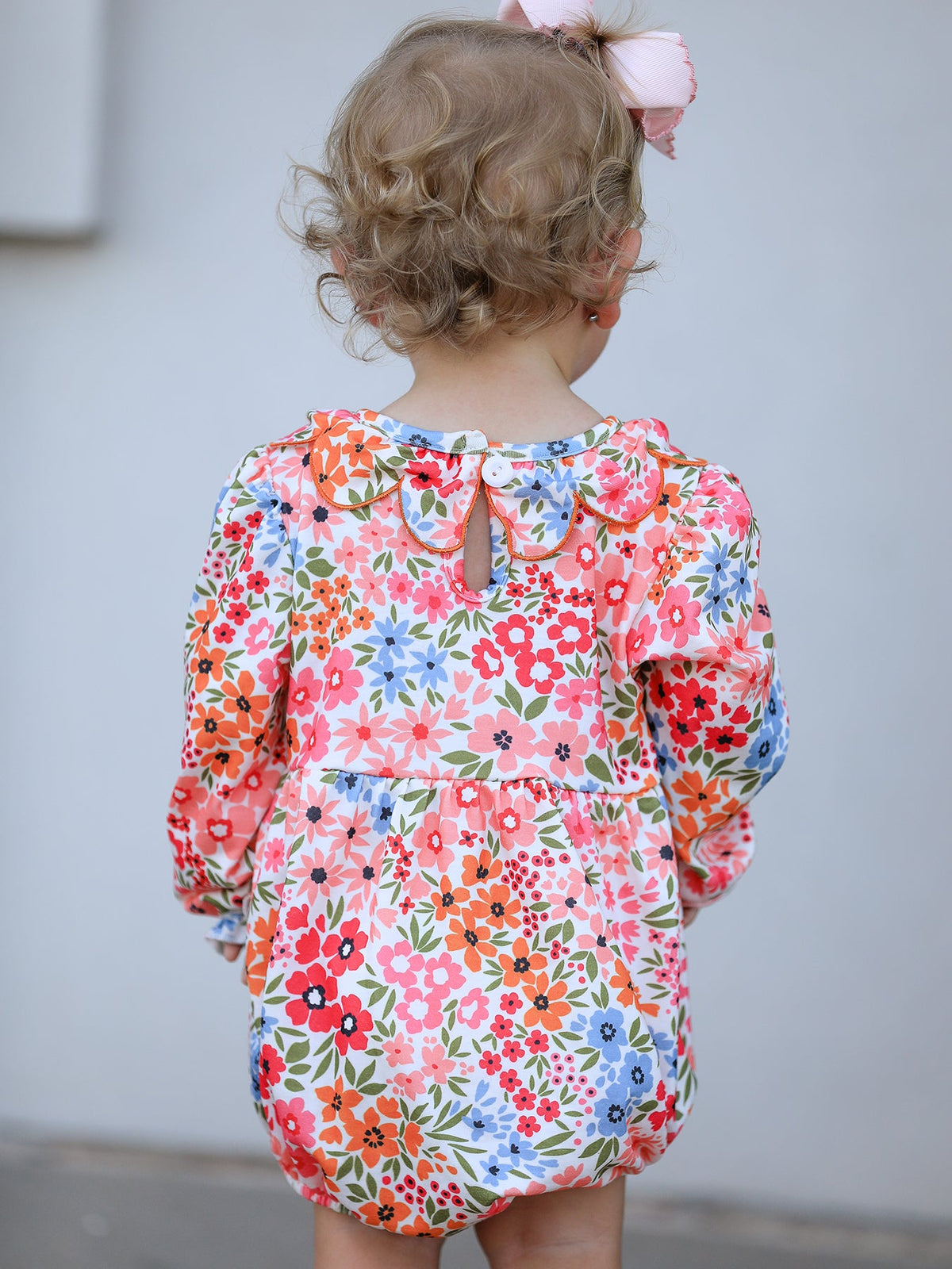 Rylee Faith Designs - Fall Halloween & Thanksgiving Pumpkin Bow Smock Embroidered Floral Baby Girl Romper - alternate view 4