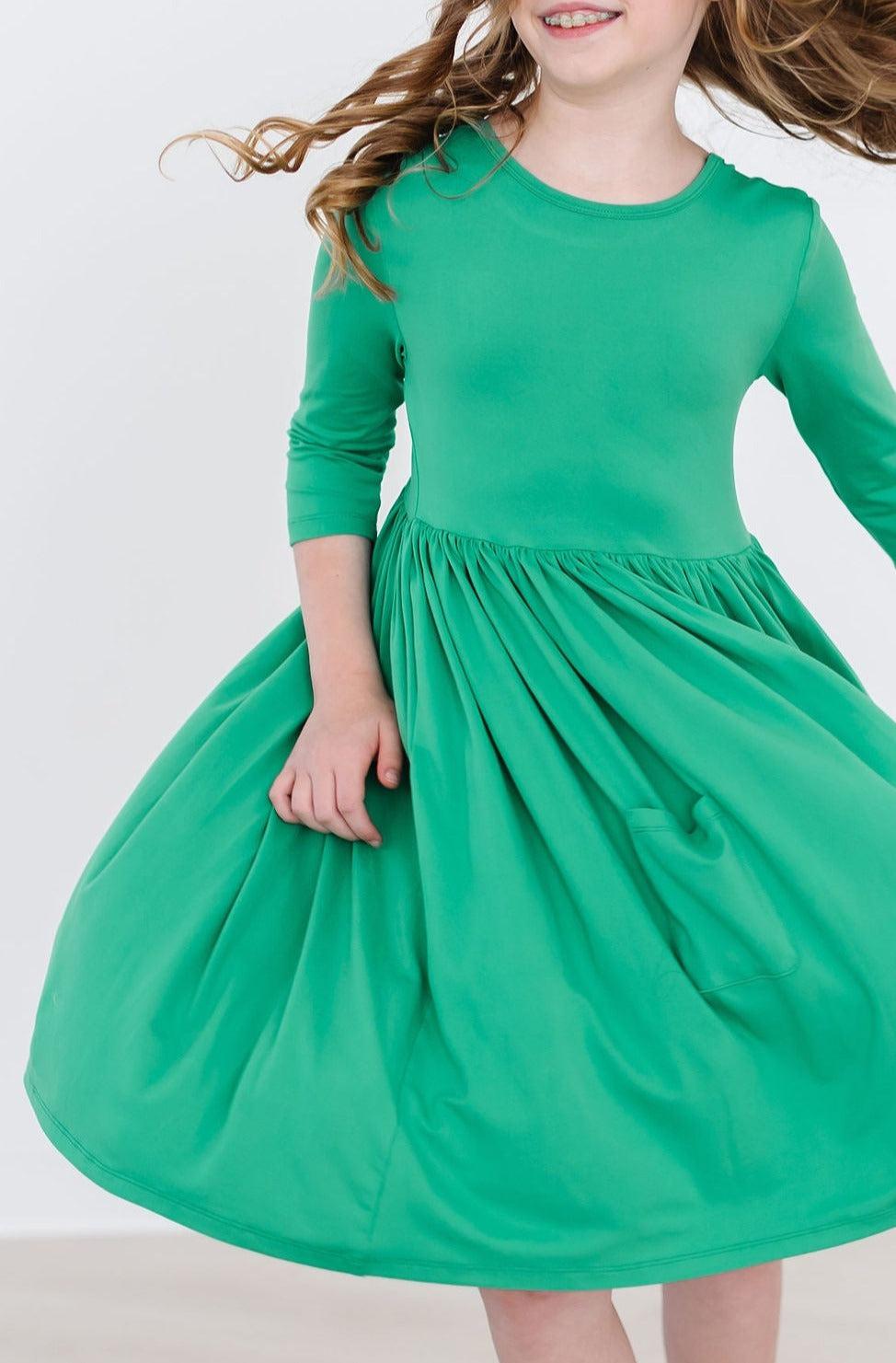 Kelly Green 3/4 Sleeve Pocket Twirl Dress - Image 2