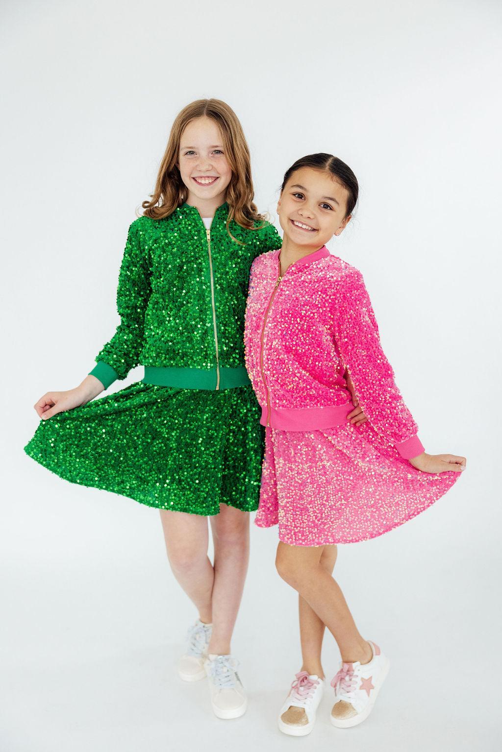 Kelly Green Velvet Sequin Twirl Skort - Image 2