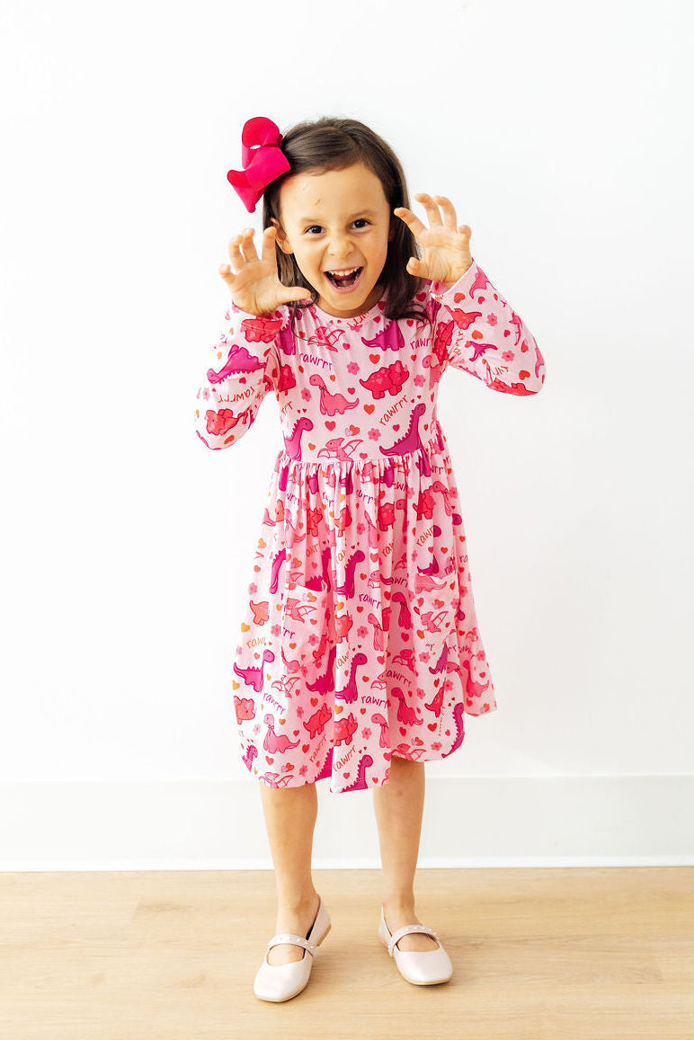 Dino Kisses L/S Pocket Twirl Dress - Image 2