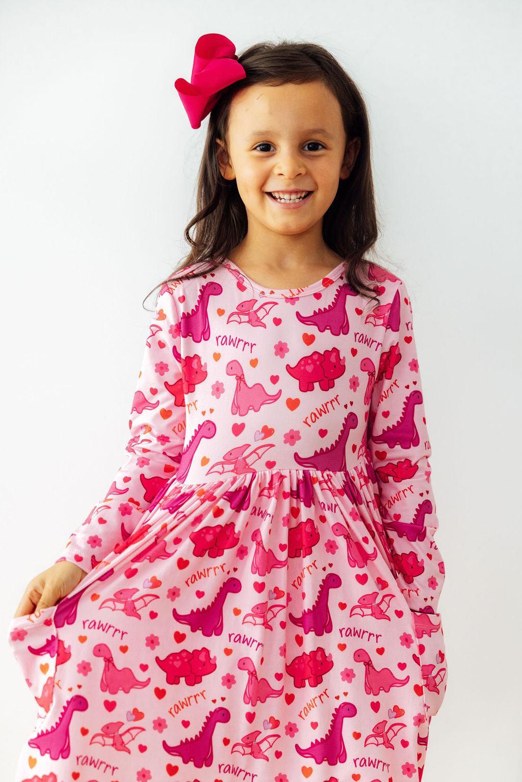 Dino Kisses L/S Pocket Twirl Dress - Image 3