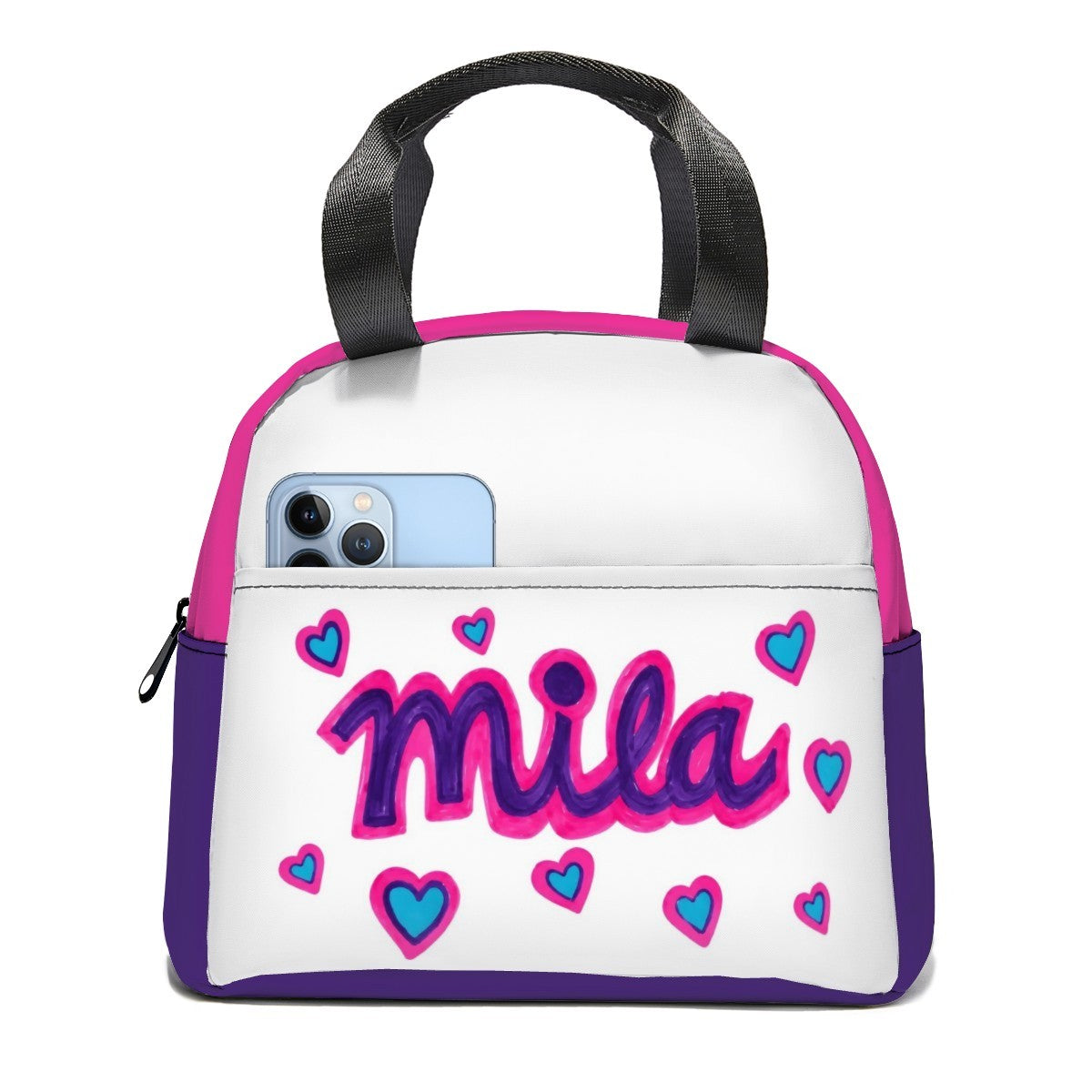 Kids Drawing Custom Insulated Lunch Tote Bag | Upload Their Artwork, Choose Your Colors | Personalized Back to School Gift