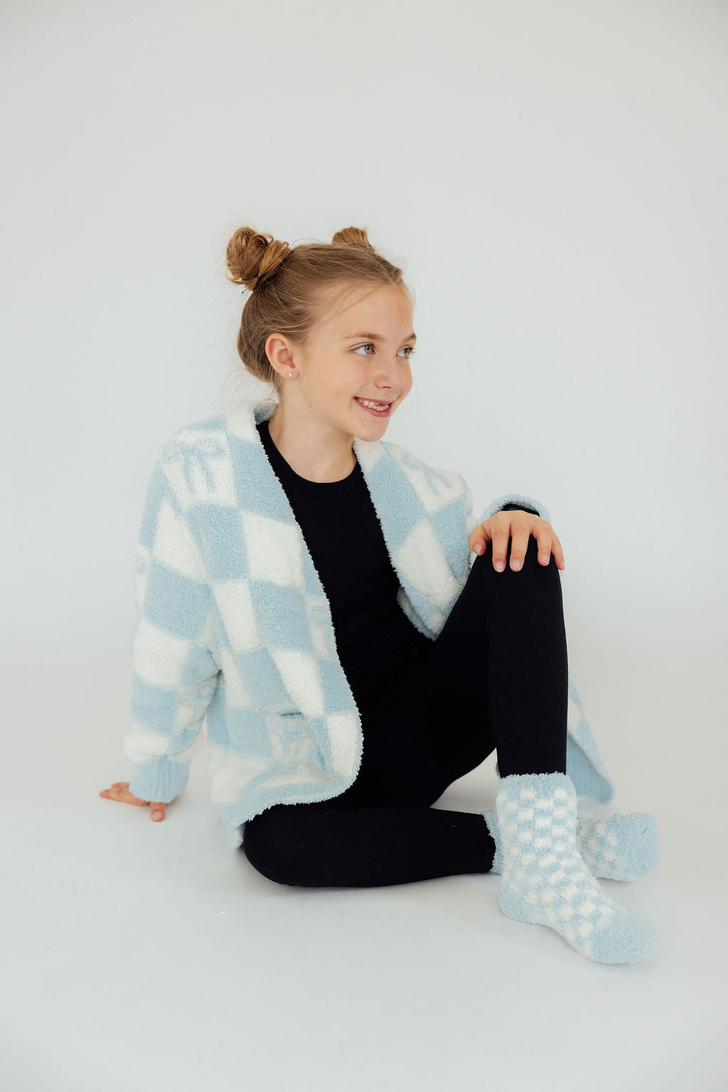Light Blue Checker Cozy Socks - Image 2