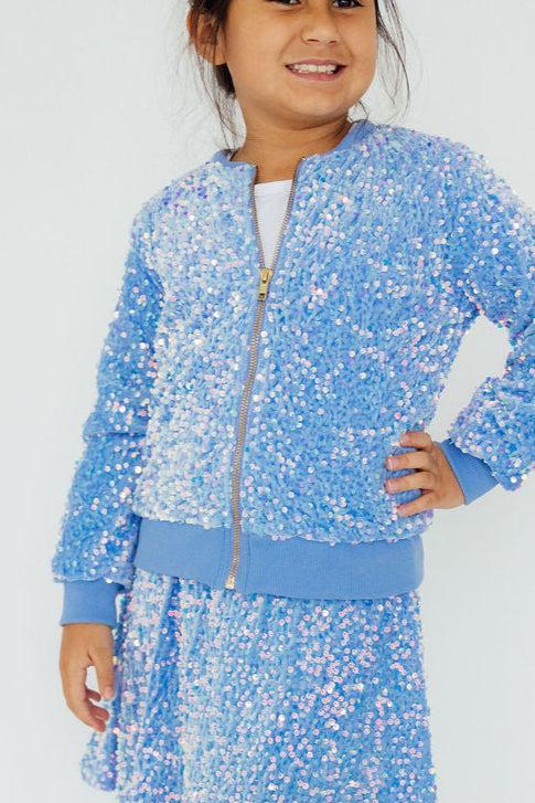 Light Blue Velvet Sequin Twirl Skort - Image 5