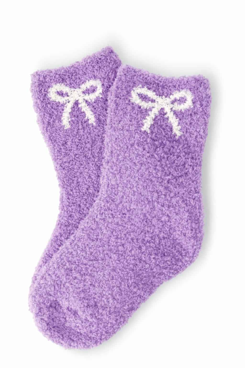 Lilac/Coconut Bow Cozy Socks by Mila & Rose