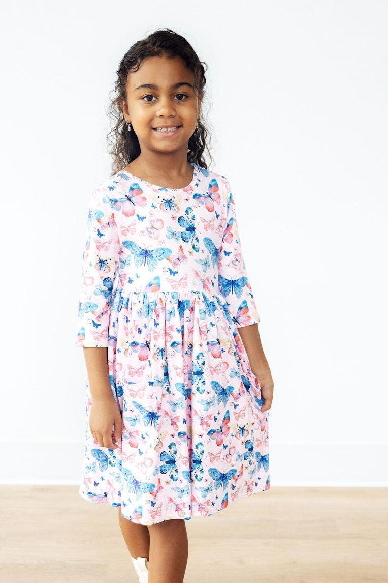 Little Flutters 3/4 Sleeve Pocket Twirl Dress - Image 2