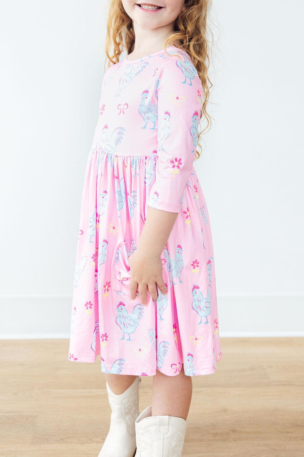 Little Miss Chickie 3/4 Sleeve Pocket Twirl Dress - Image 3