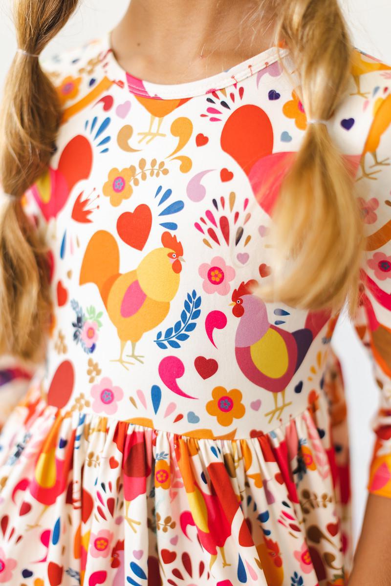 Little Red Hen 3/4 Sleeve Pocket Twirl Dress - Image 3
