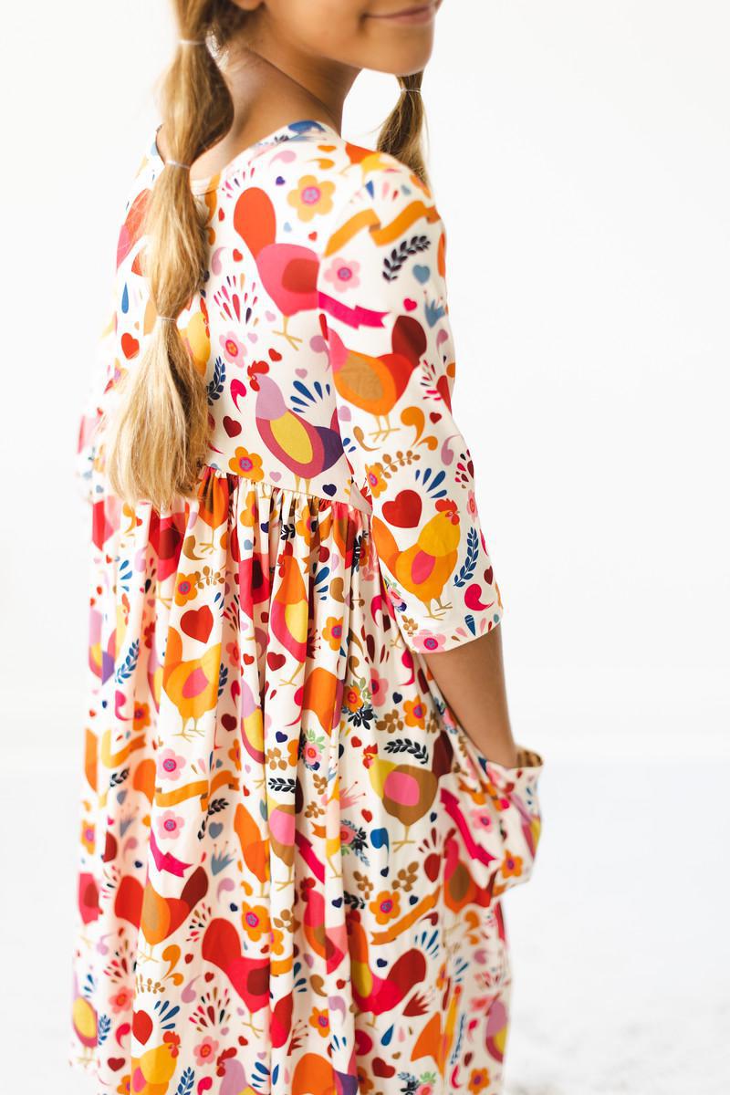 Little Red Hen 3/4 Sleeve Pocket Twirl Dress - Image 4