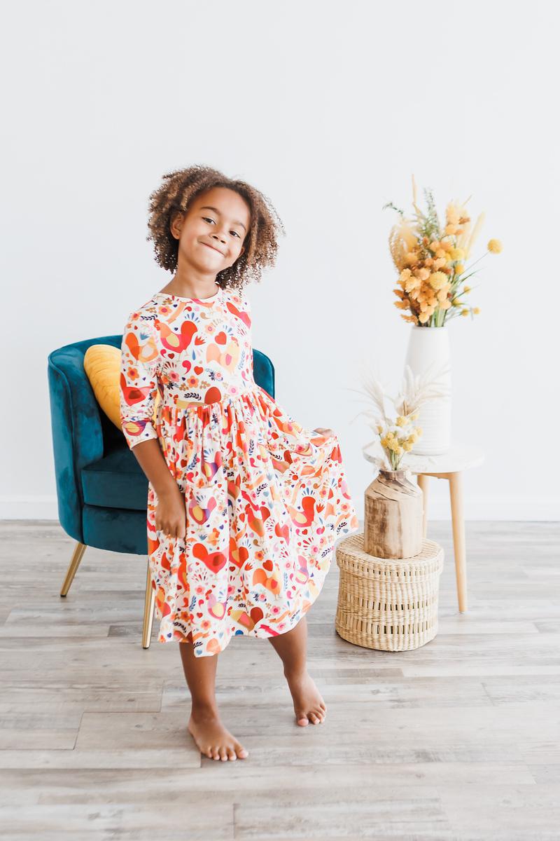 Little Red Hen 3/4 Sleeve Pocket Twirl Dress - Image 6