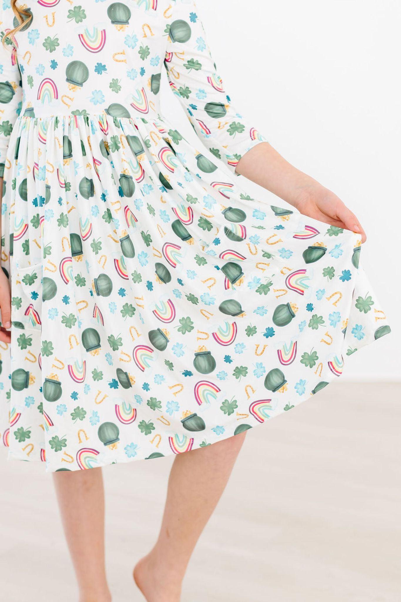 Luck of the Irish 3/4 Sleeve Pocket Twirl Dress - Image 3