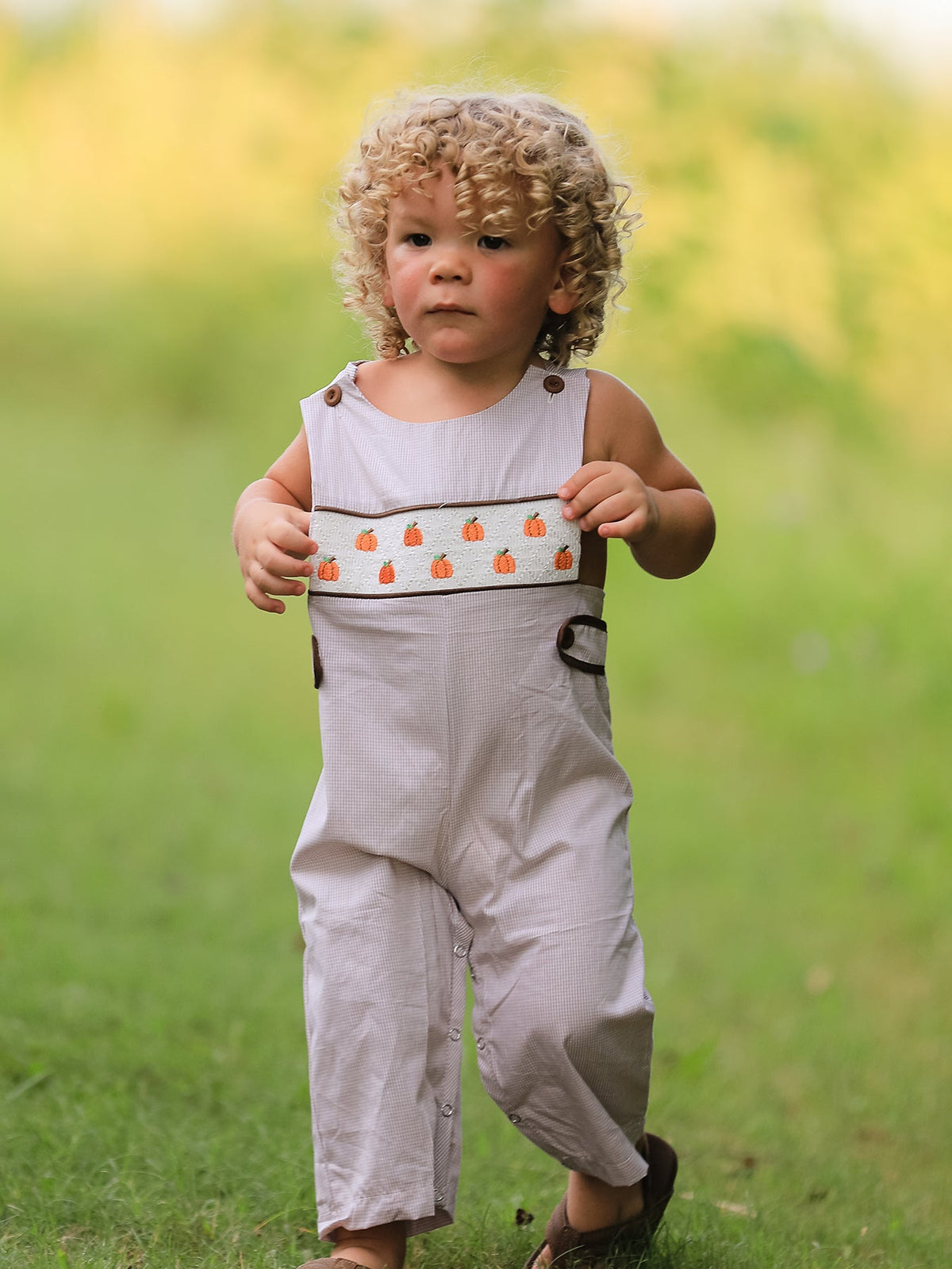 Rylee Faith Designs - Fall Halloween & Thanksgiving Pumpkin Smock Embroidered Boys Romper - alternate view 8
