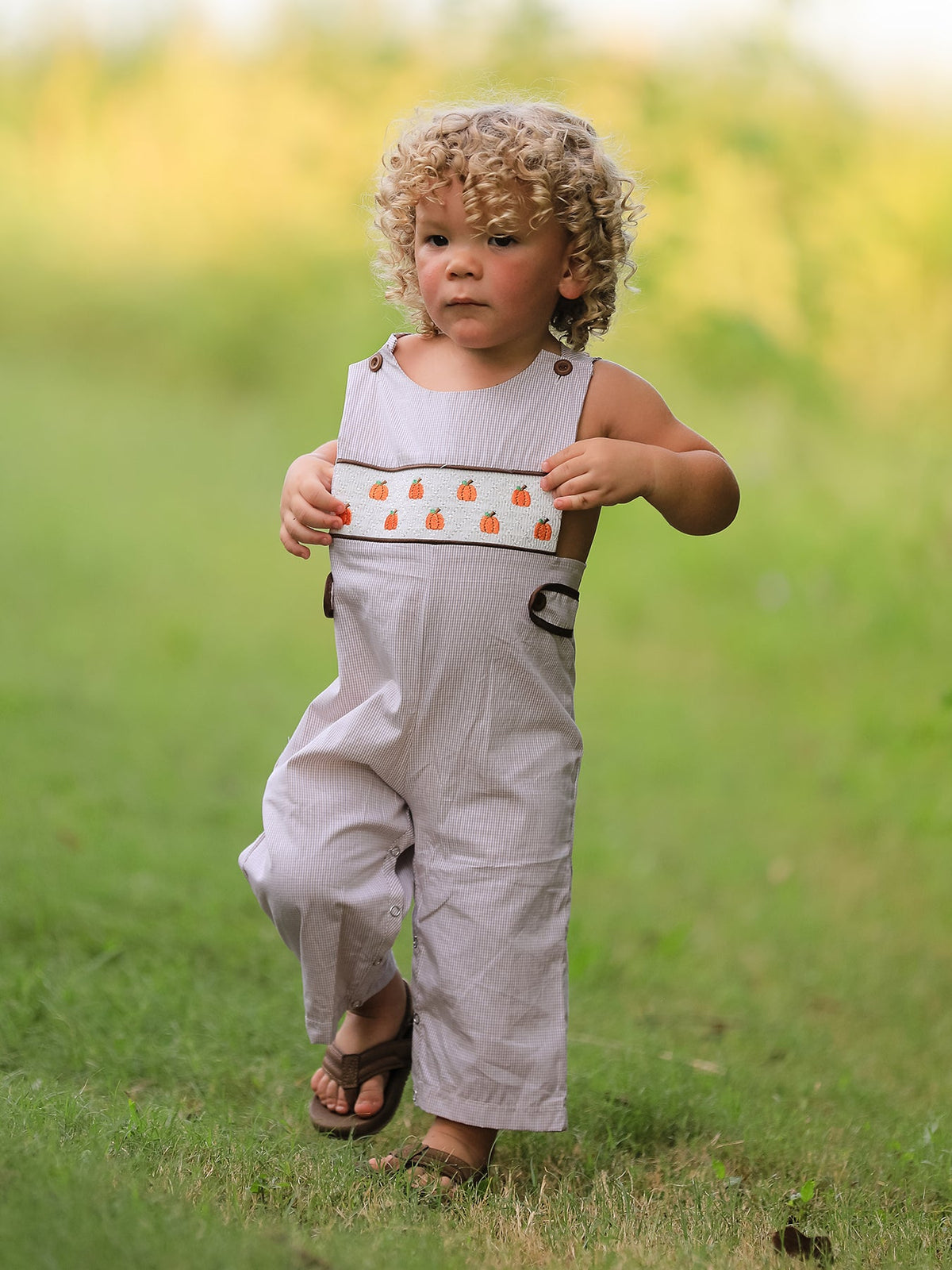 Rylee Faith Designs - Fall Halloween & Thanksgiving Pumpkin Smock Embroidered Boys Romper - alternate view 7