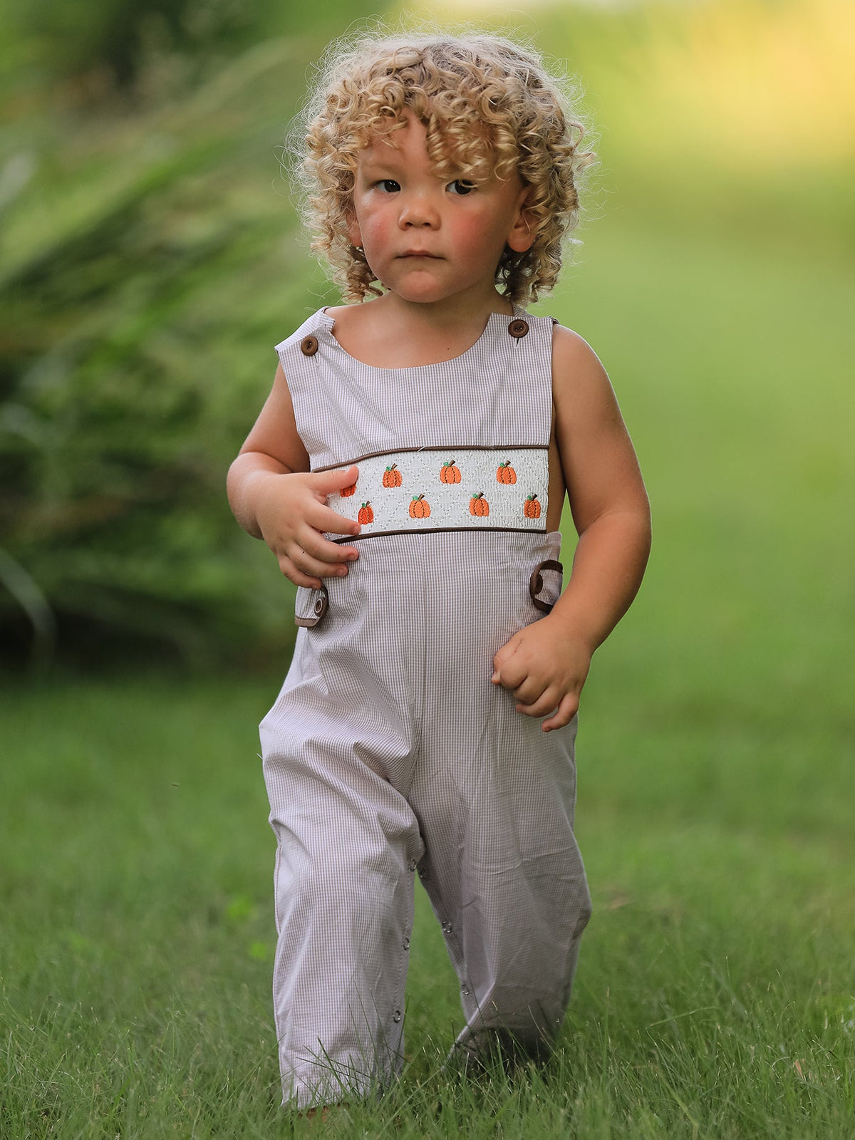 Rylee Faith Designs - Fall Halloween & Thanksgiving Pumpkin Smock Embroidered Boys Romper - alternate view 6