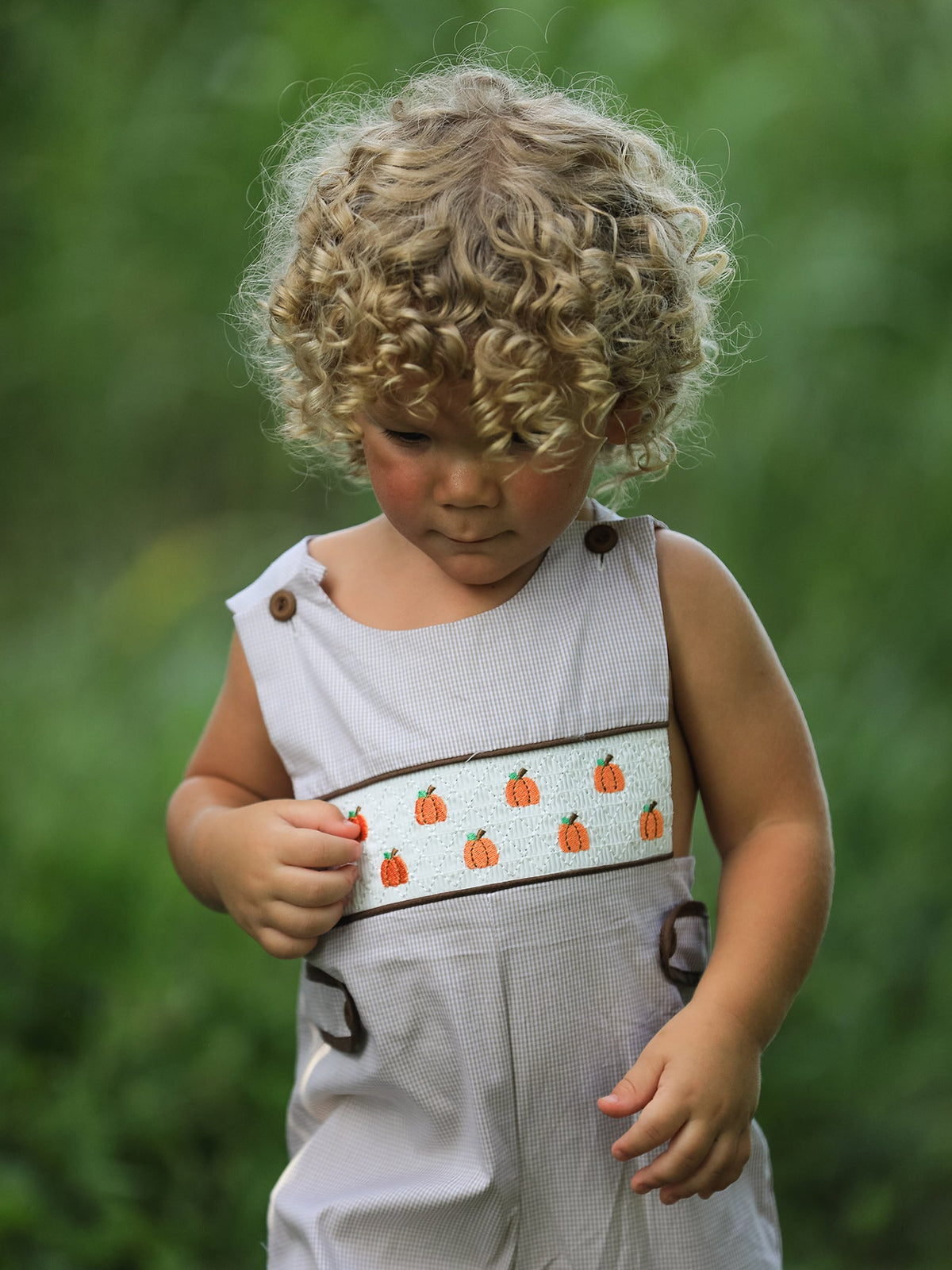 Rylee Faith Designs - Fall Halloween & Thanksgiving Pumpkin Smock Embroidered Boys Romper - alternate view 11