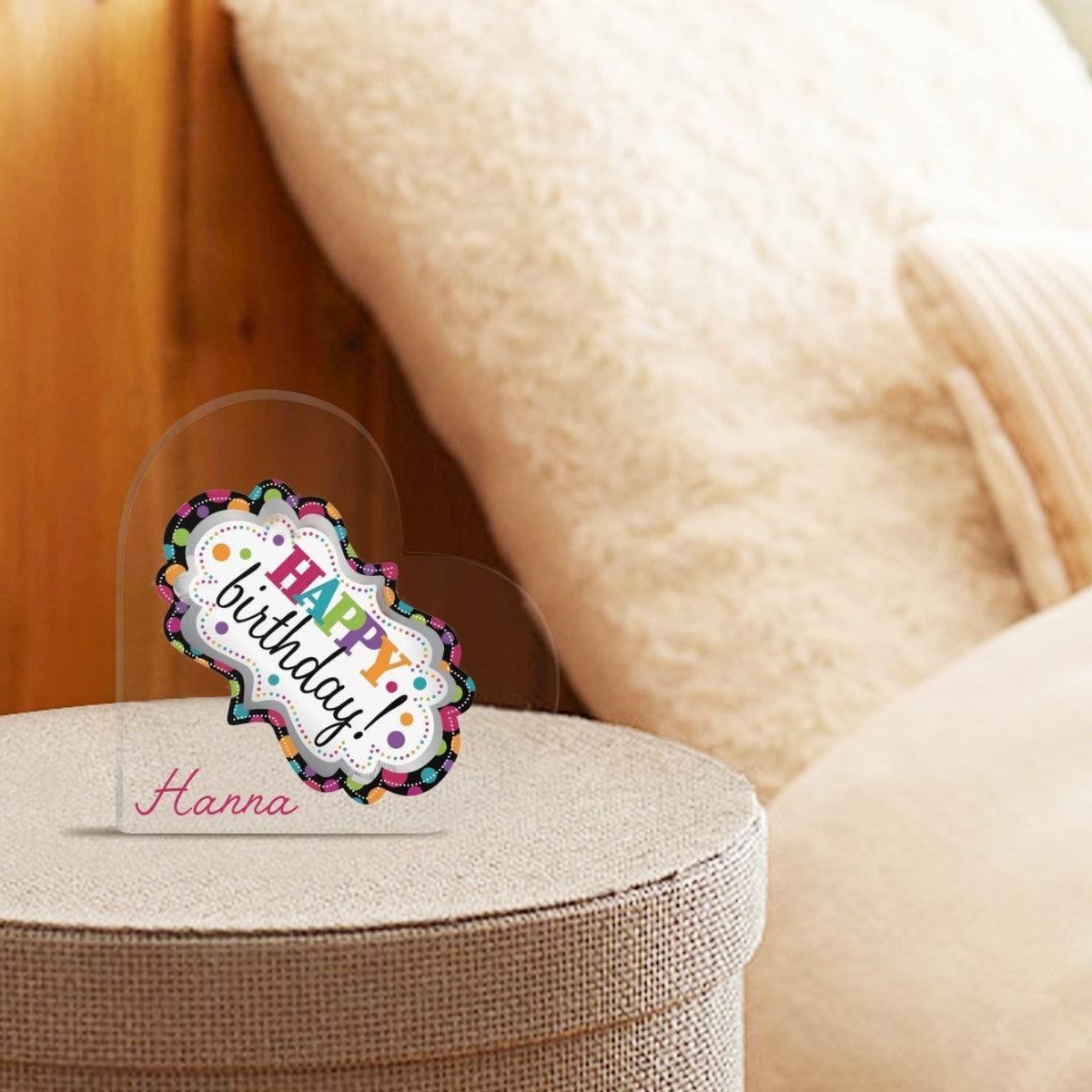 Personalized Happy Birthday Heart Acrylic Ornament | Custom Name Gift | 5.9 inch