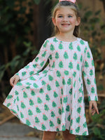 Rylee Faith Designs - Christmas Girls Pink Stripe Tree Bow Twirl Dress - alternate view 5