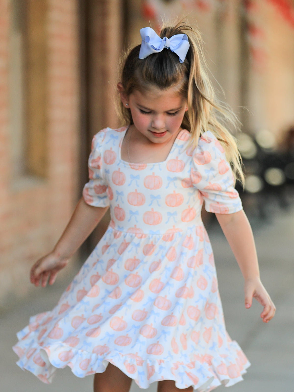 Rylee Faith Designs - Halloween Thanksgiving Pumpkin Bow Girls Twirl Ruffle Dress - alternate view 2